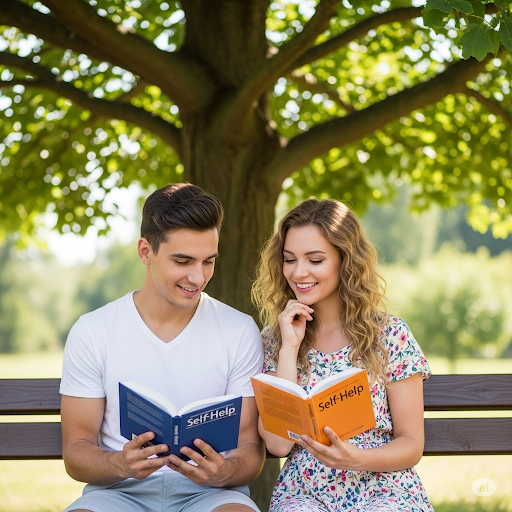 여름 자기계발하는 두 청년 이미지