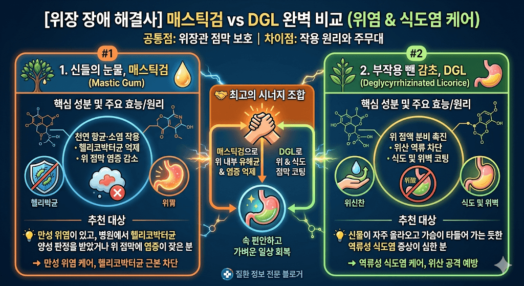 매스틱검과 DGL 핵심 효능 및 차이점 비교