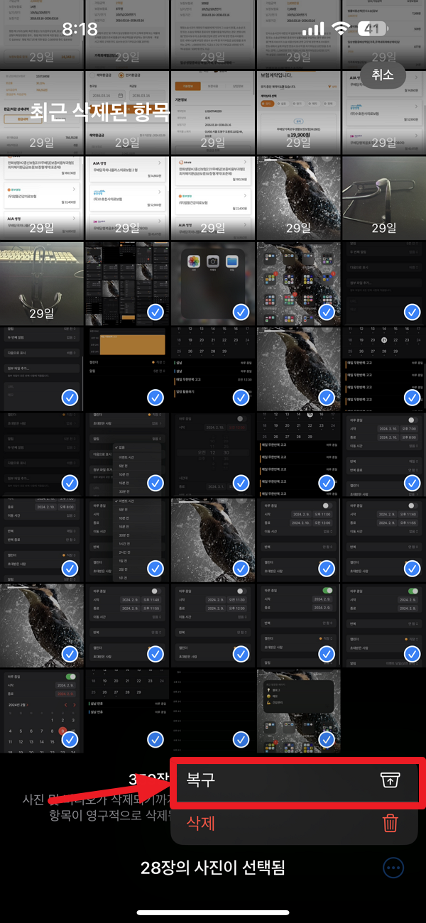 아이폰 앨범 복구 메뉴