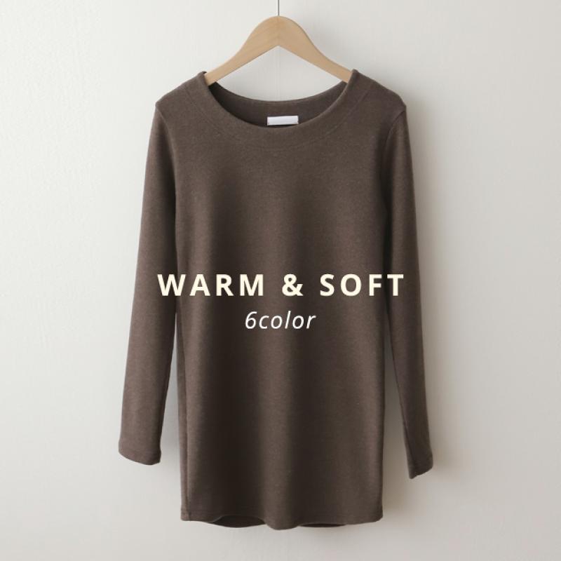 소재좋은 뽀송 이너티 스판 기본티 겨울 피치 여성 기모 티셔츠