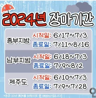 장마 예상 기간 2025년 장마철_25