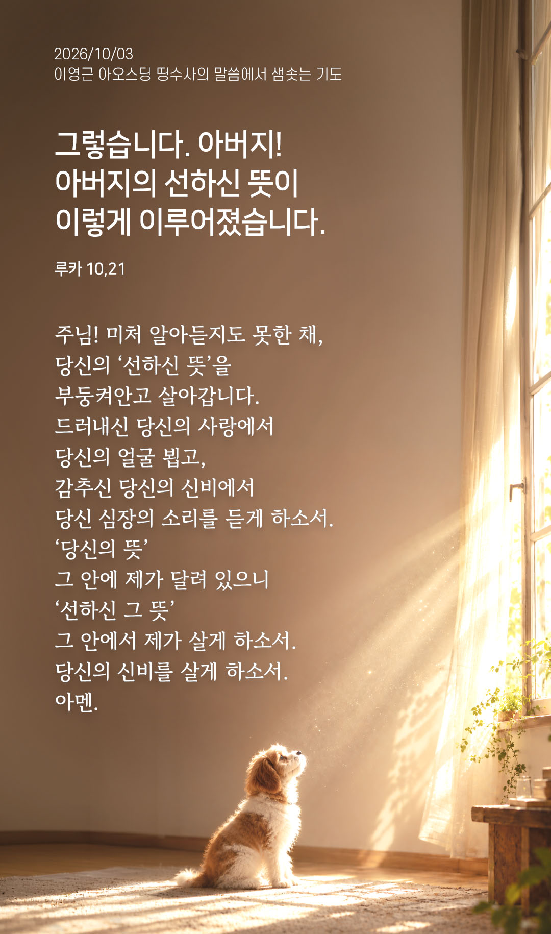그렇습니다. 아버지! 아버지의 선하신 뜻이 이렇게 이루어졌습니다. (루카 10,21) 말샘기도 이미지