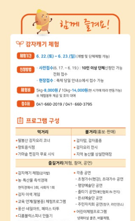 서산 팔봉산 감자축제 일정 장소 공연 체험