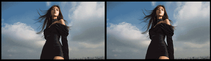 Low-angle 이미지에 Orbit 카메라 무브를 적용하여 모델과 주변 공간을 감싸듯 보여주는 시네마틱 영상 클립_Midjourney