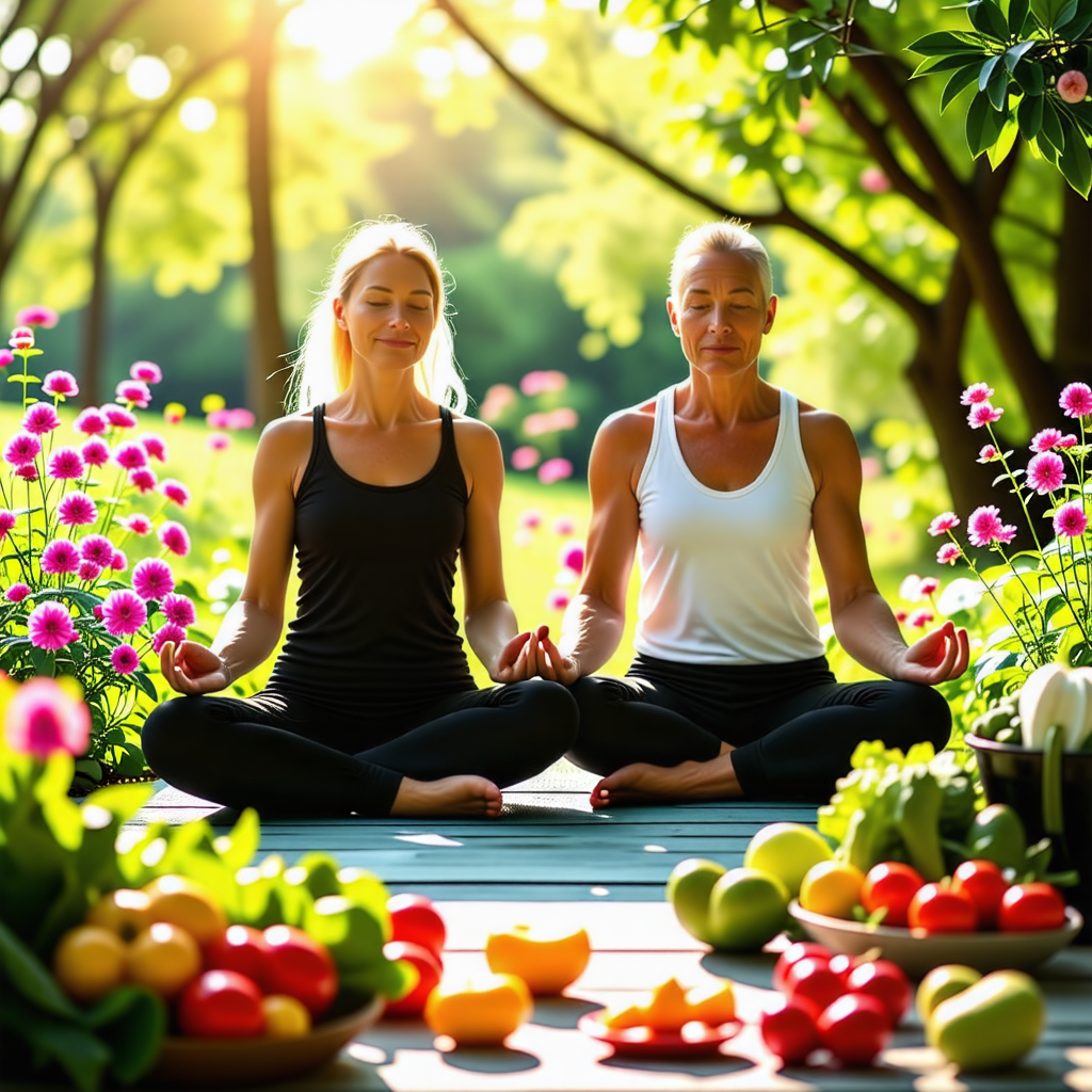 중년의 요가하는 이미지