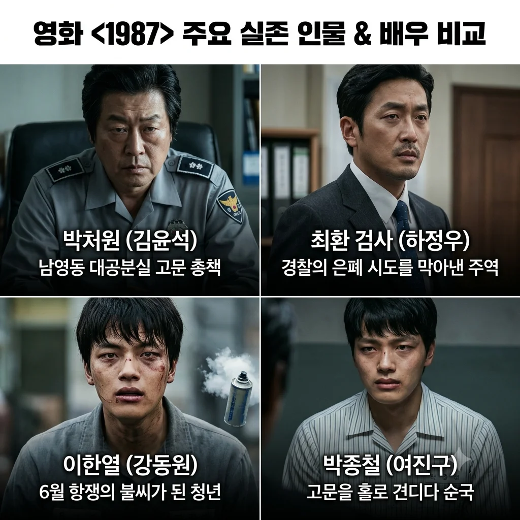 영화 1987 등장인물과 실존 인물 박처원 치안감 최환 부장검사 싱크로율 비교표
