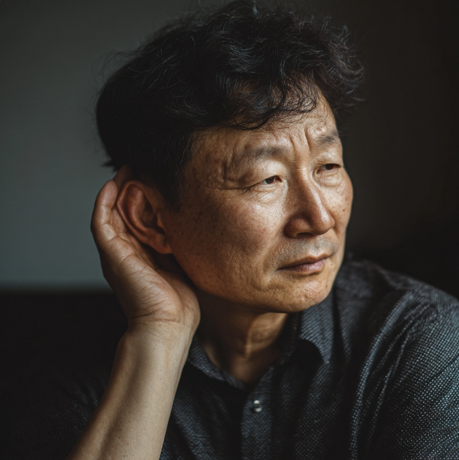 귀의 이명증상으로 고통스러운 아저씨