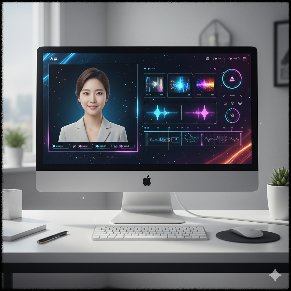 AI가 생성한 아바타로 영상을 제작하는 모습