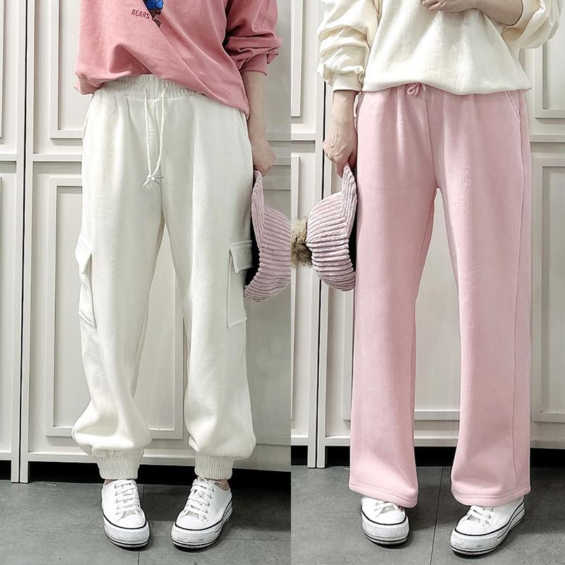 겨울 여성 기모바지 코듀로이 조거팬츠 와이드팬츠 카고 골덴 밴딩 빅사이즈 여자