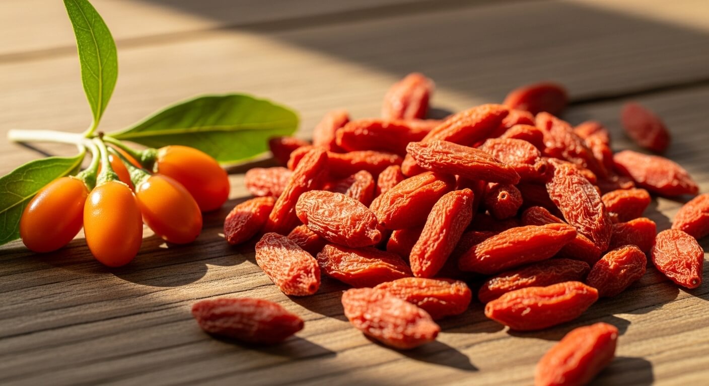 구기자 원물과 건조 구기자 클로즈업