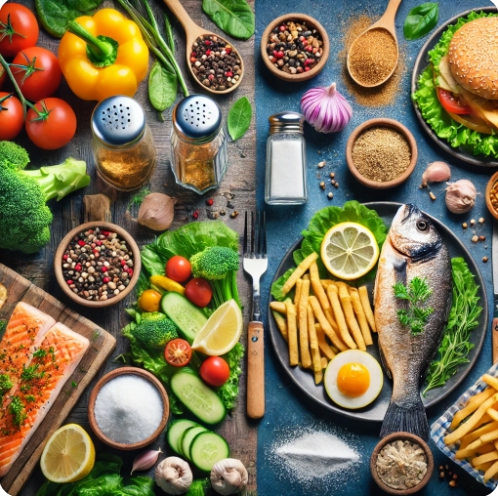 일반식과 저염식을 표현한 이미지