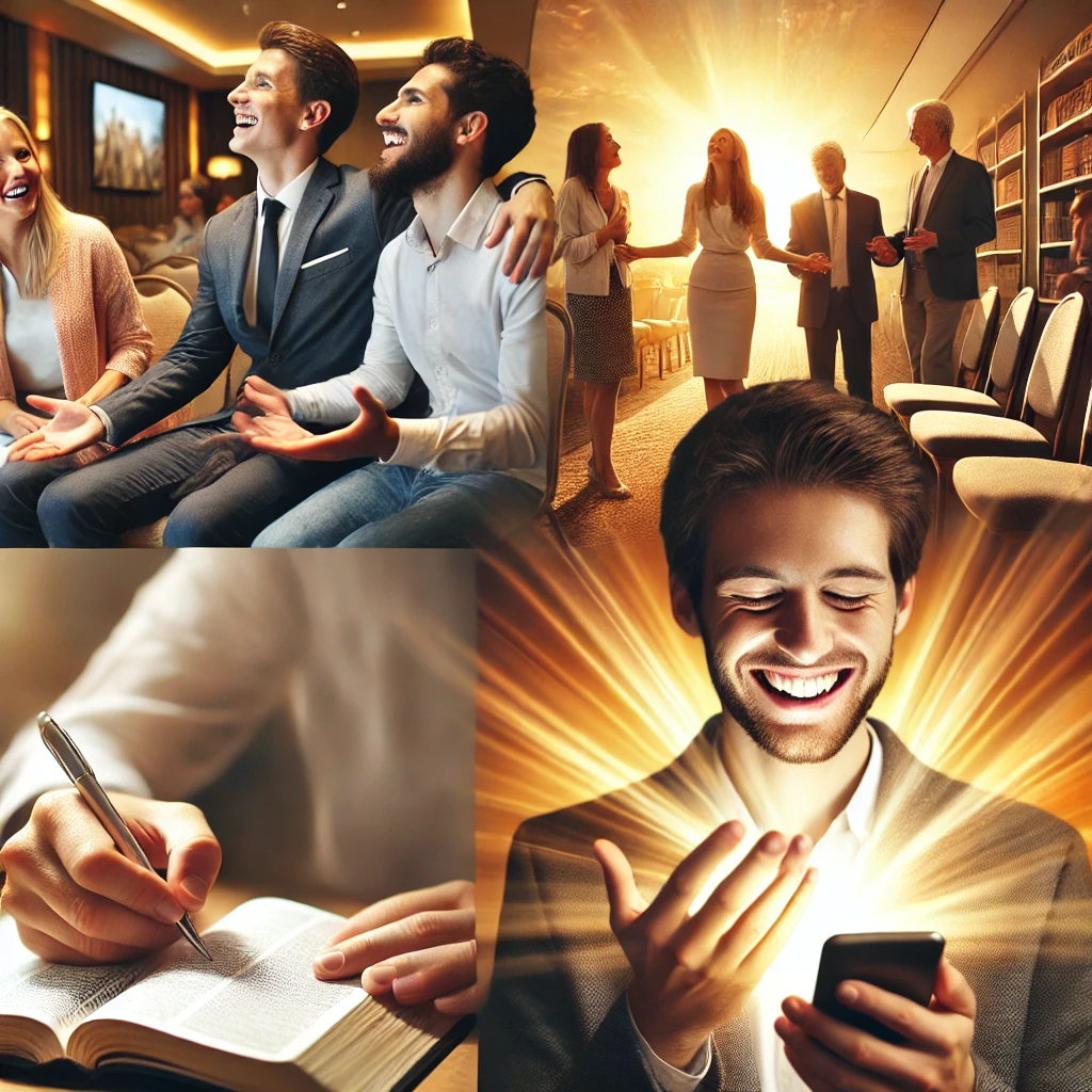 유다서 1:3 말씀을 따라, 출장지에서 신앙의 형제들을 격려하고, 멀리 있는 교제하는 이들에게 메시지를 보내며 믿음을 나누는 모습이 담긴 이미지가 있습니다. 이 장면은 믿음의 삶을 살아가는 성도들에게 격려를 주는 것이 얼마나 귀한 사명인지 강조하며, 이를 실천하는 모습을 나타냅니다. 🙏✨📖💬