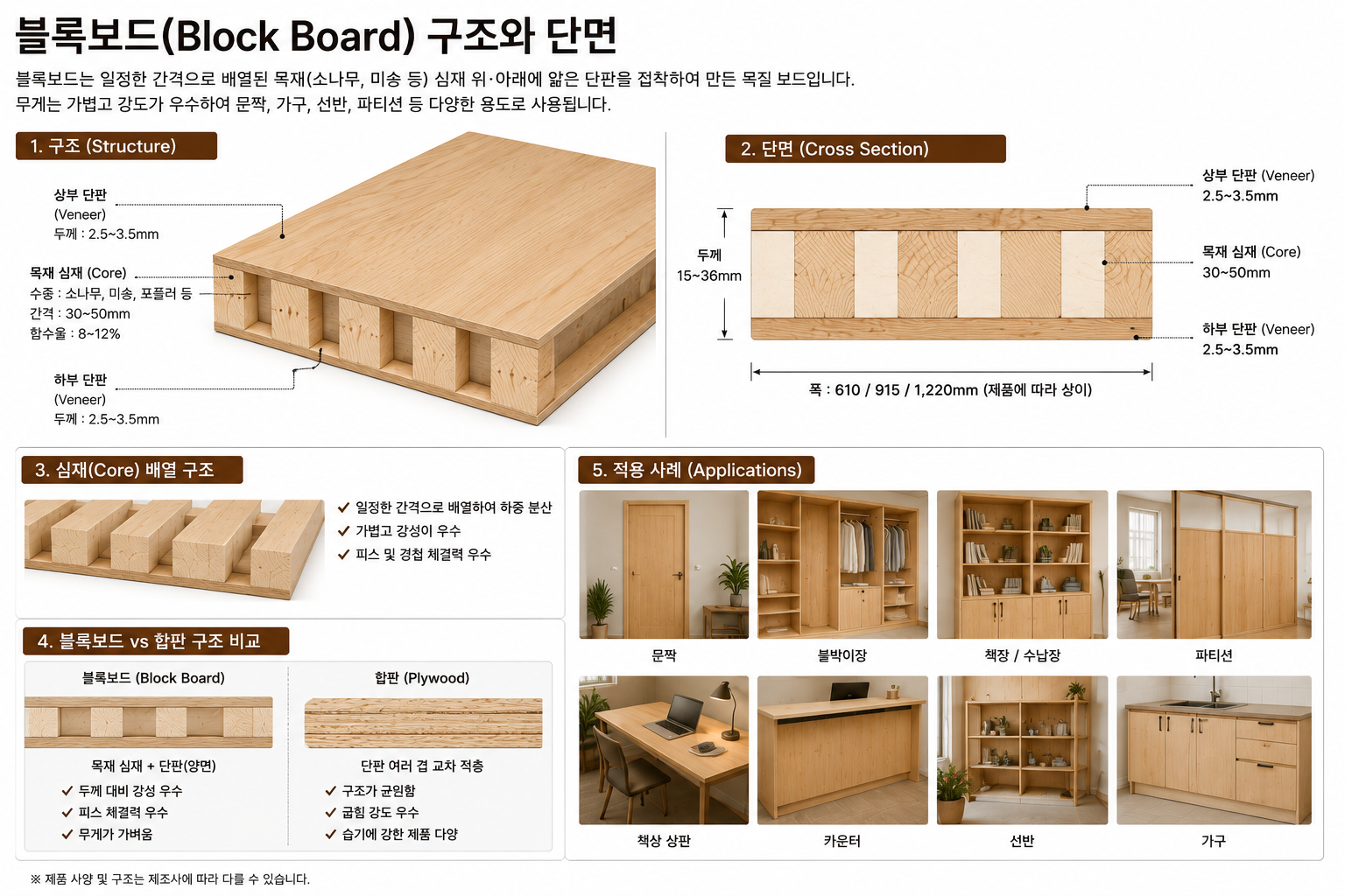 블록보드 구조와 단면
