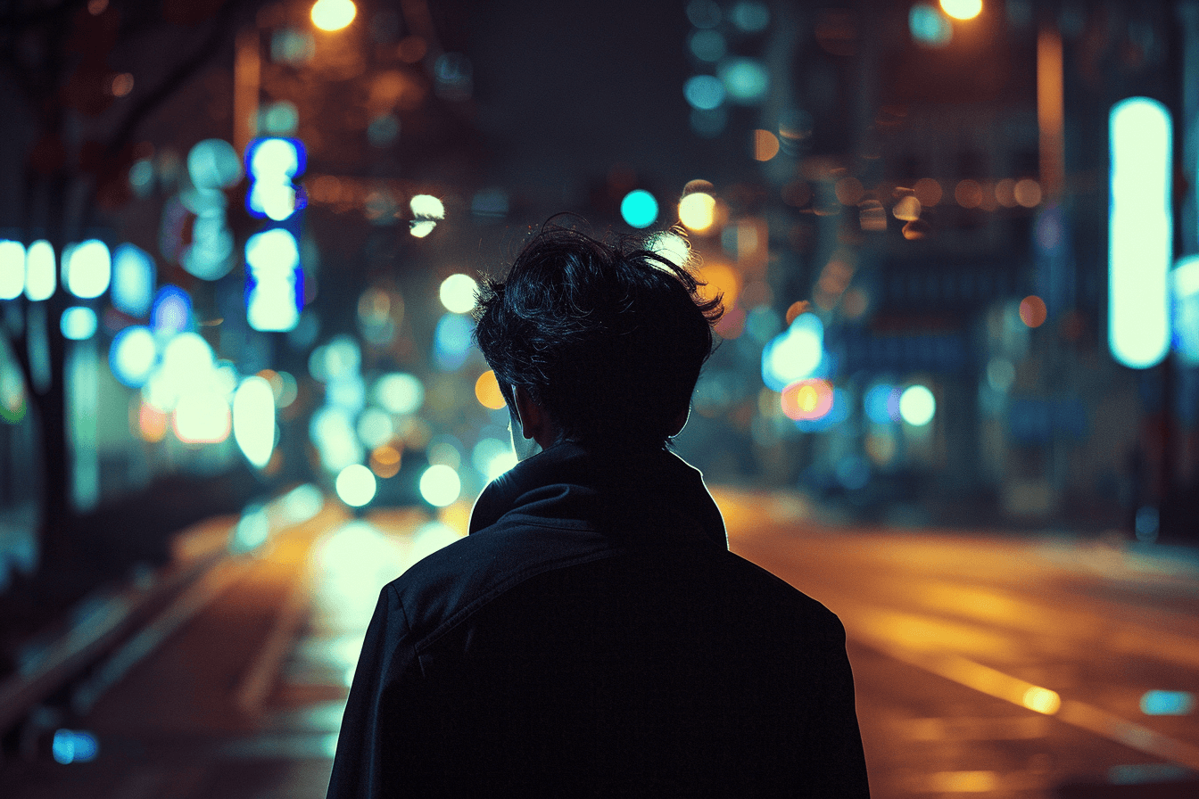 도심의-중심에-서-있는-남성