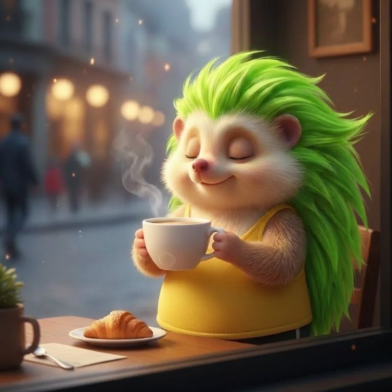 카페에서 도치씨의 머리숱을 부러워하는 친구의 말을 듣고 흐믓해하는 도치씨 모습