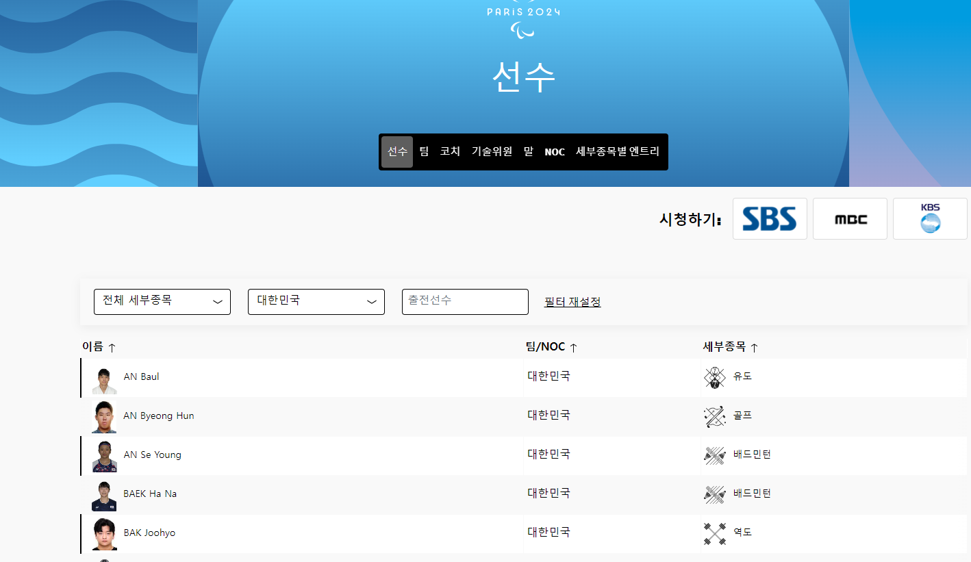 대한민국-국가대표-단체전-선수명단-확인하기
