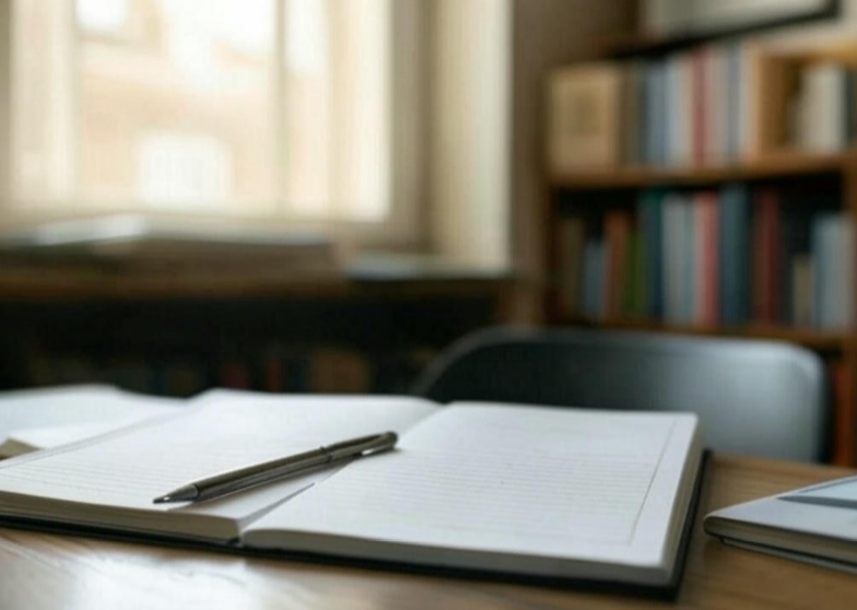 책상에서 개요 짜는 이미지