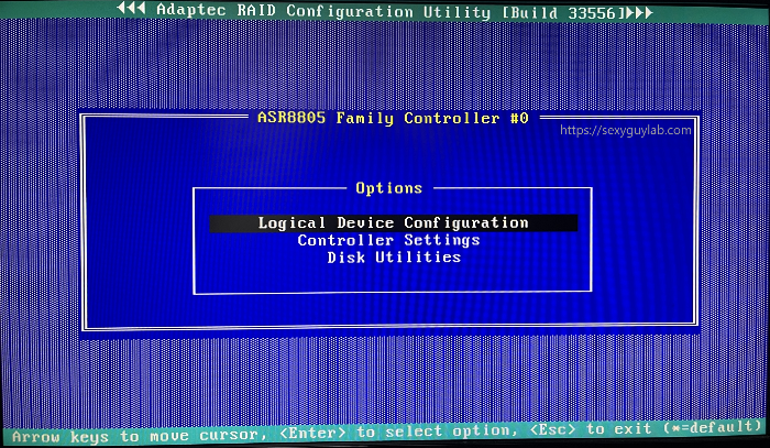 Adaptec RAID 설정 유틸리티 화면