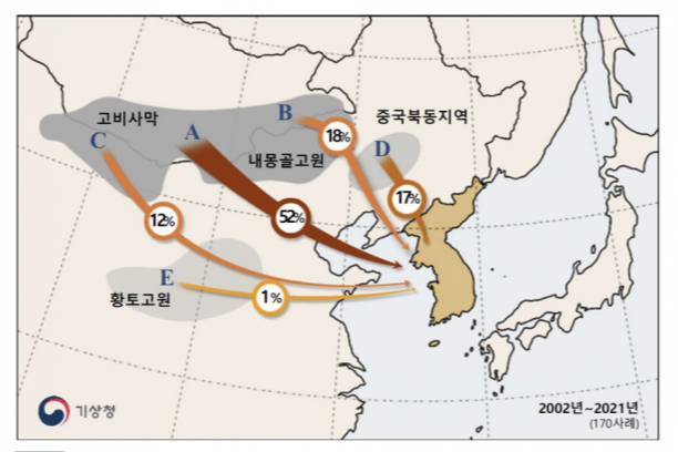 황사의 주요 발원지(기상청 제공)