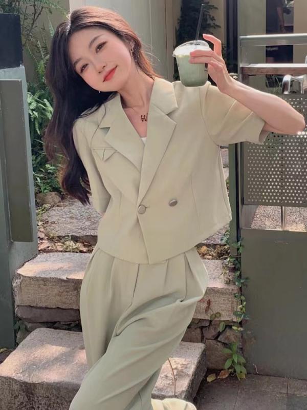 여름 하객룩 반팔 썸머 자켓 슬랙스 투피스 세트