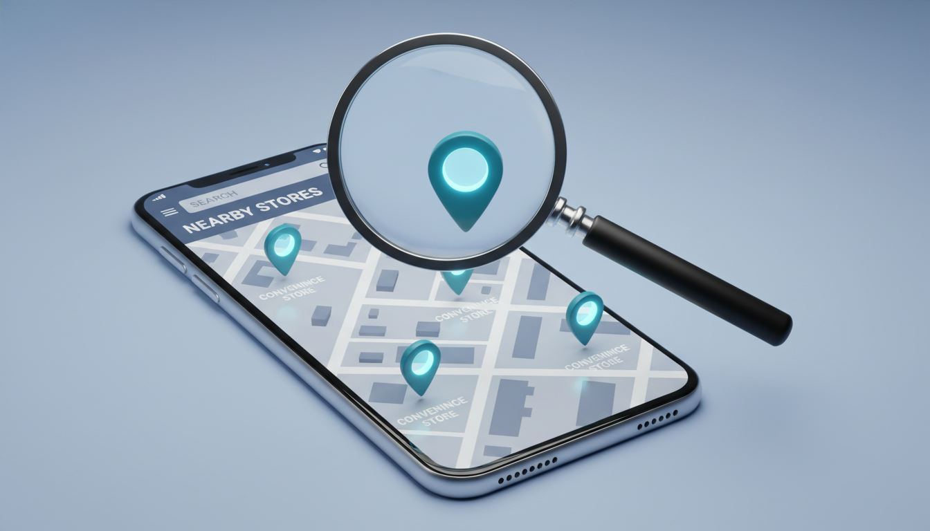 스마트폰 지도 화면 위 돋보기로 CU 편의점 위치와 재고를 찾는 모습