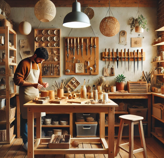 공방에서 색칠 작업하는 남성 사진