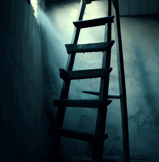 빛이-들어오는-벽에-사다리가-놓여져있는-이미지