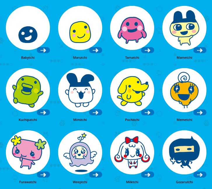 주요 다마고치 캐릭터 종류, 이름 소개