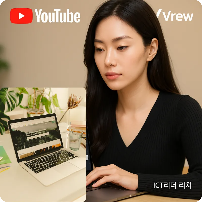 브루 편집 중인 시크한 분위기의 여성 유튜버, 맥북으로 작업하는 장면 삽입 썸네일