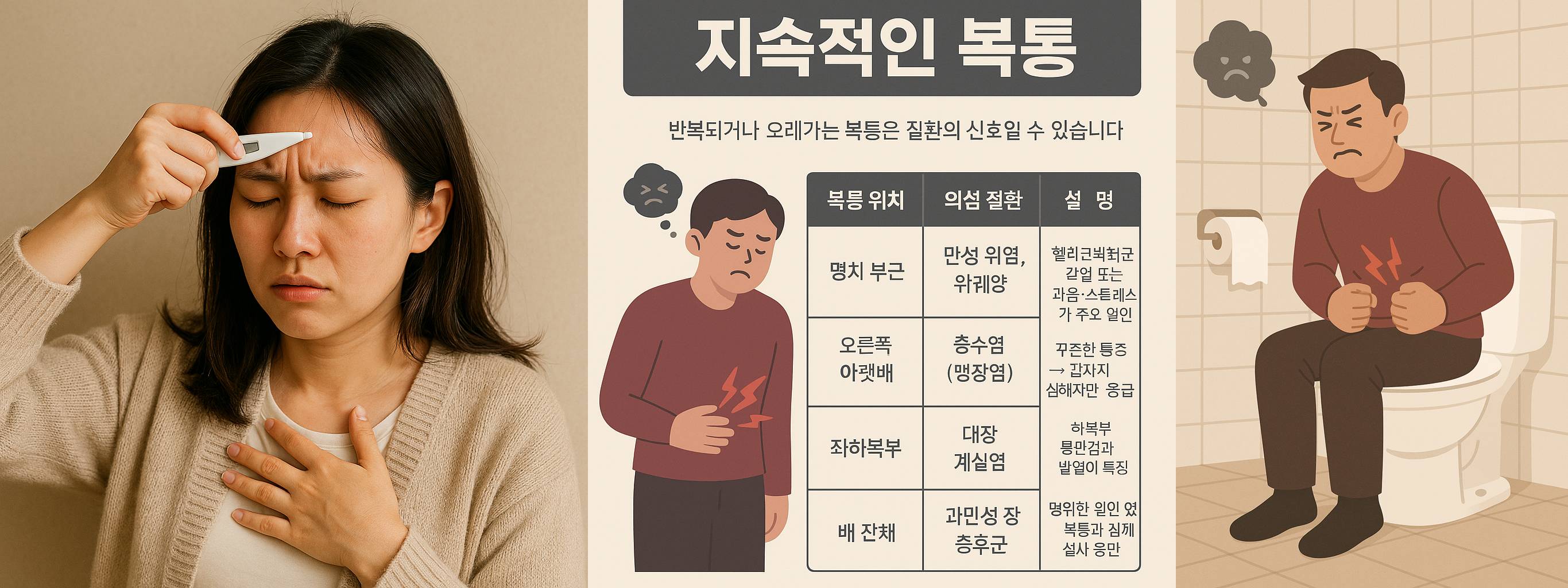 병원 가야할 시점(열과 오한, 혈변, 지속적인 복통 호소)