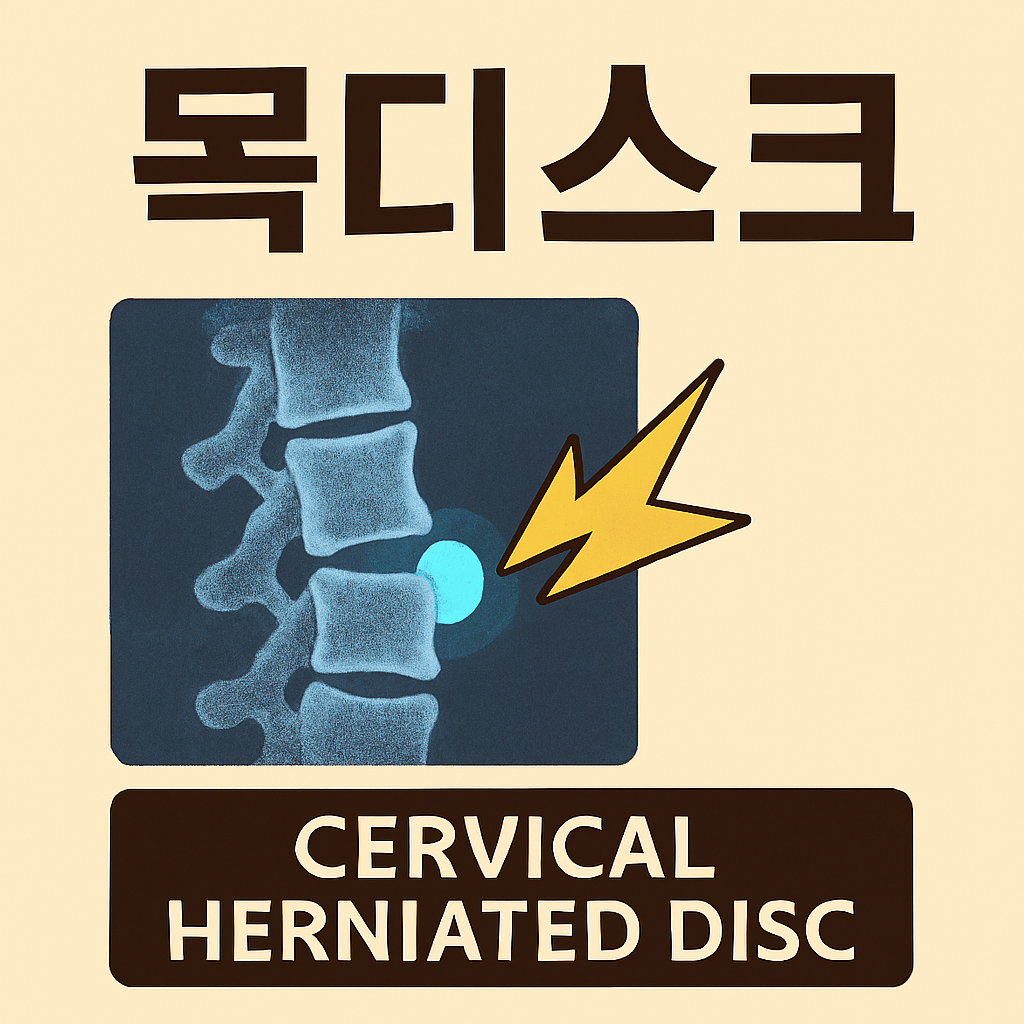 목디스크 X RAY 사진으로 상단에는 목디스크라고 적혀있음