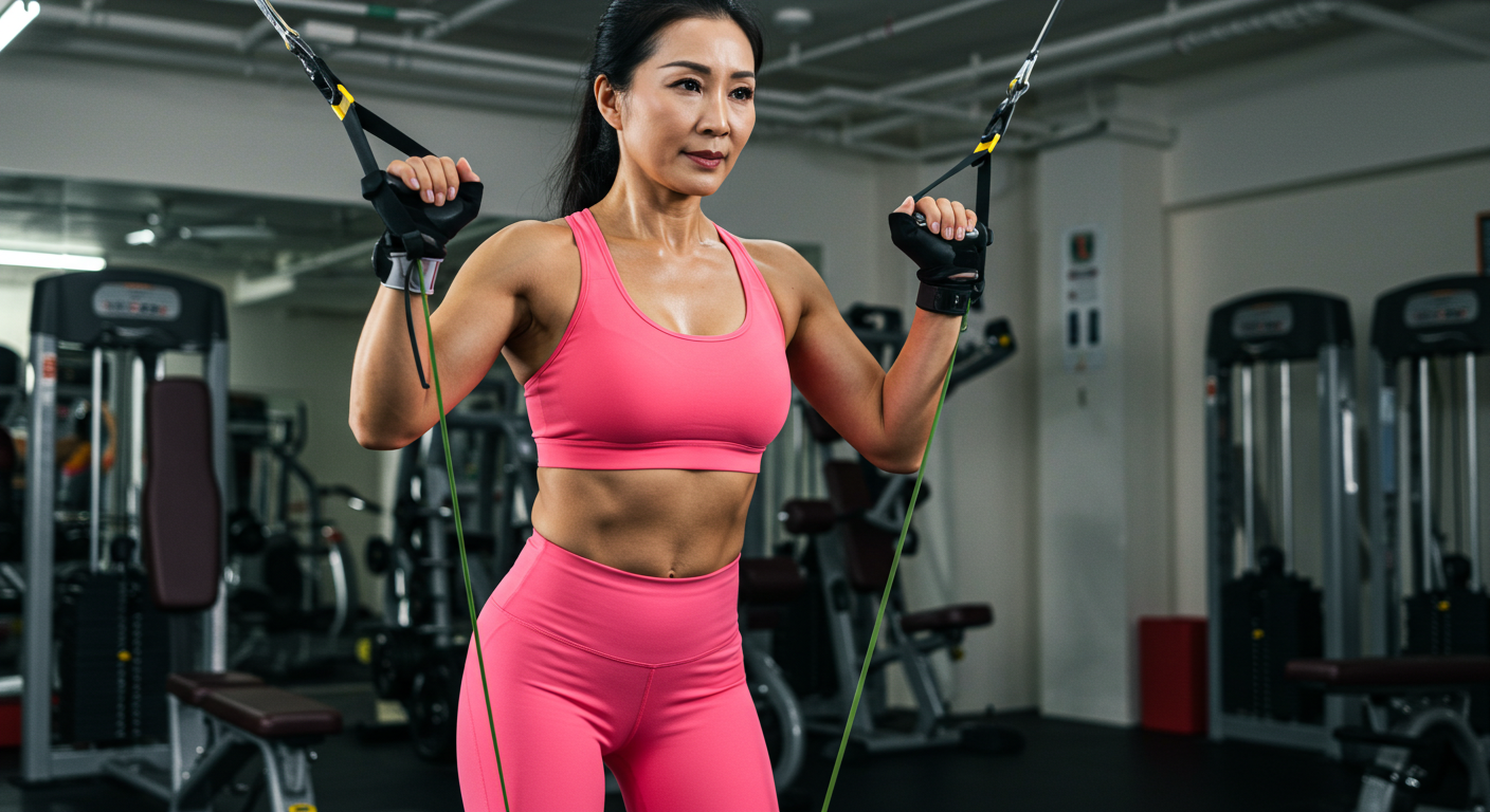 헬스하는 중년여성