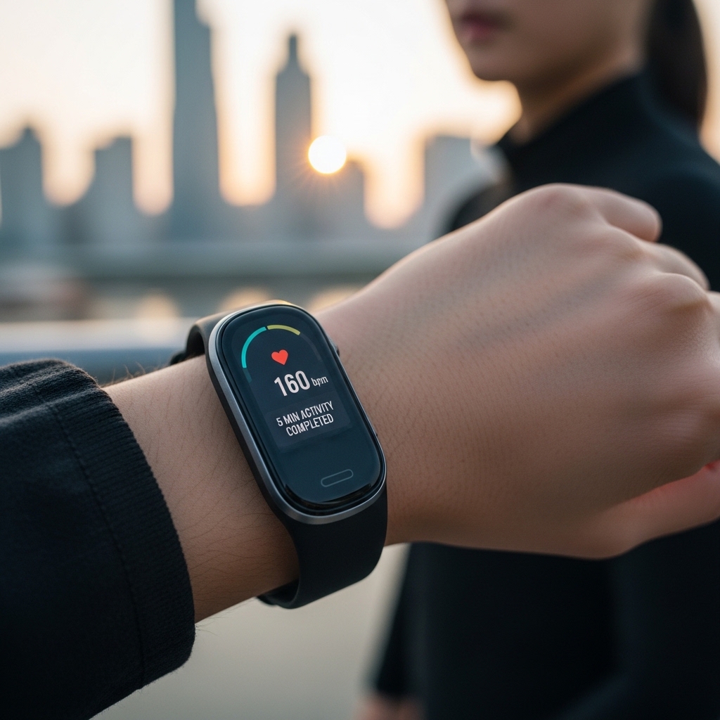 하루 5분 활동 목표를 달성한 것을 보여주는 스마트워치