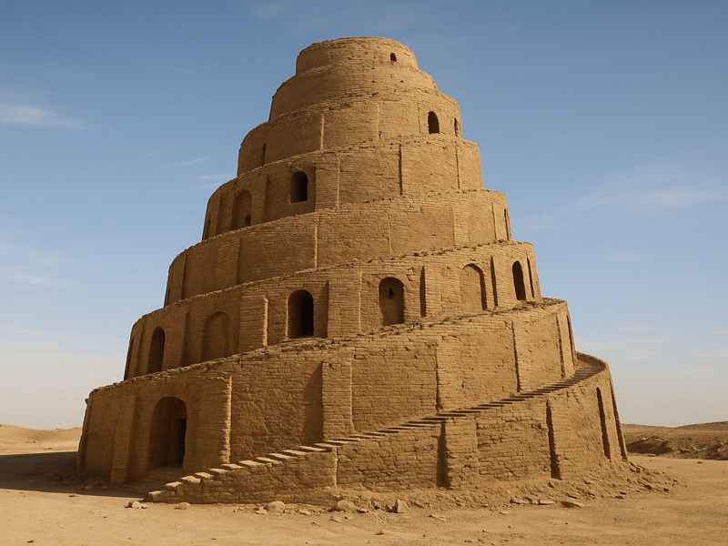 고대 지구라트 구조를 갖춘 바벨탑의 상상 재현 1