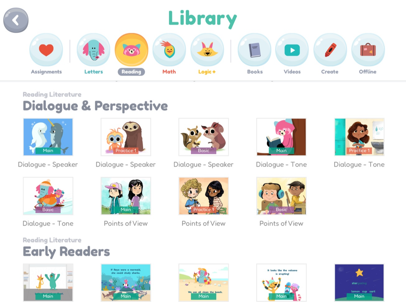 Khan Academy Kids - Literature 커리큘럼을 보여주는 사진