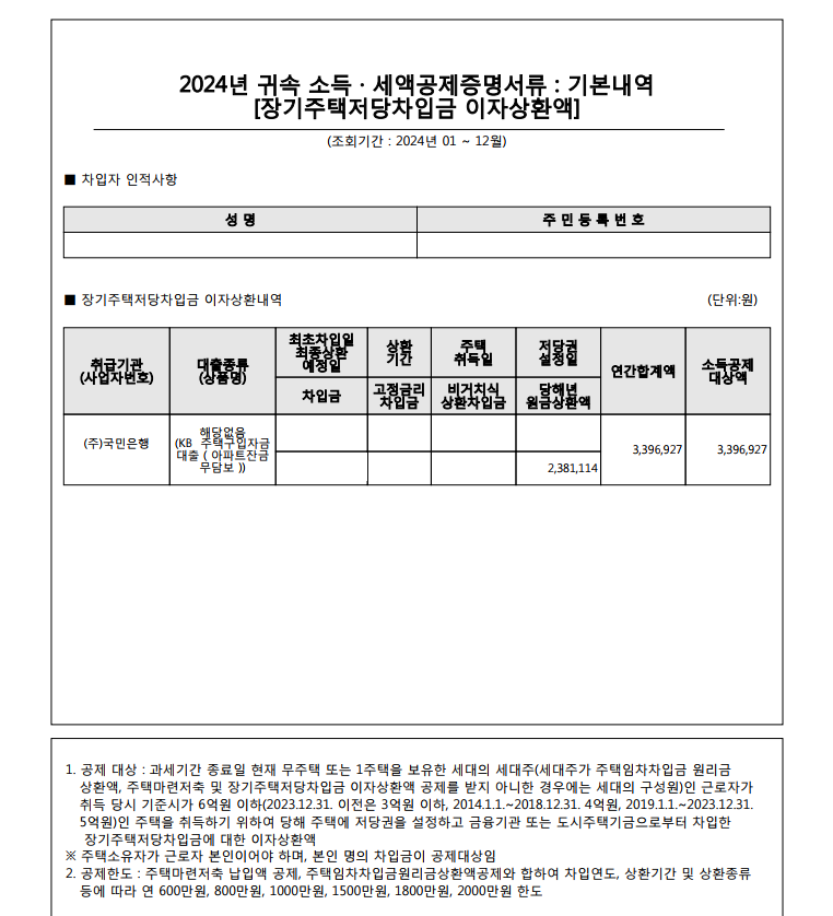 주택담보대출이자 연말정산 내역