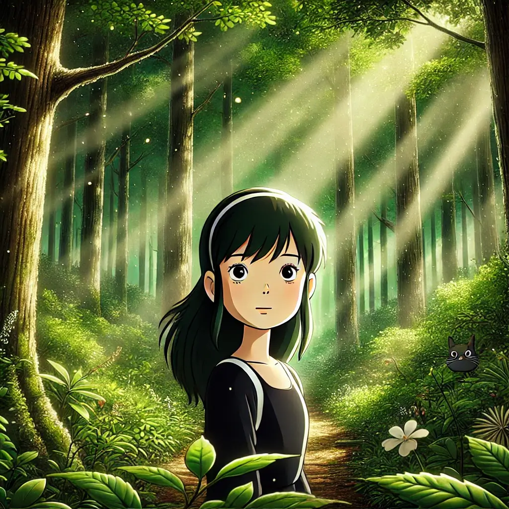 지브리 스타일 AI그림 소녀와 숲