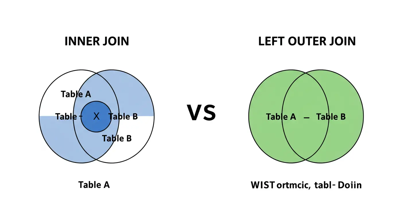 INNER JOIN과 LEFT OUTER JOIN의 개념을 설명하는 벤다이어그램