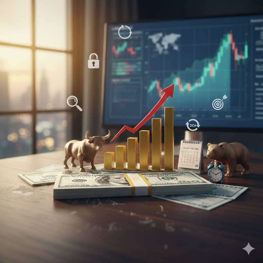 달러화 강세와 원/달러 환율 상승을 나타내는 시각적 이미지. 달러($) 기호와 함께 우상향하는 금융 차트, 그리고 분산 투자를 상징하는 여러 금융 지표가 배경에 배치되어 있음