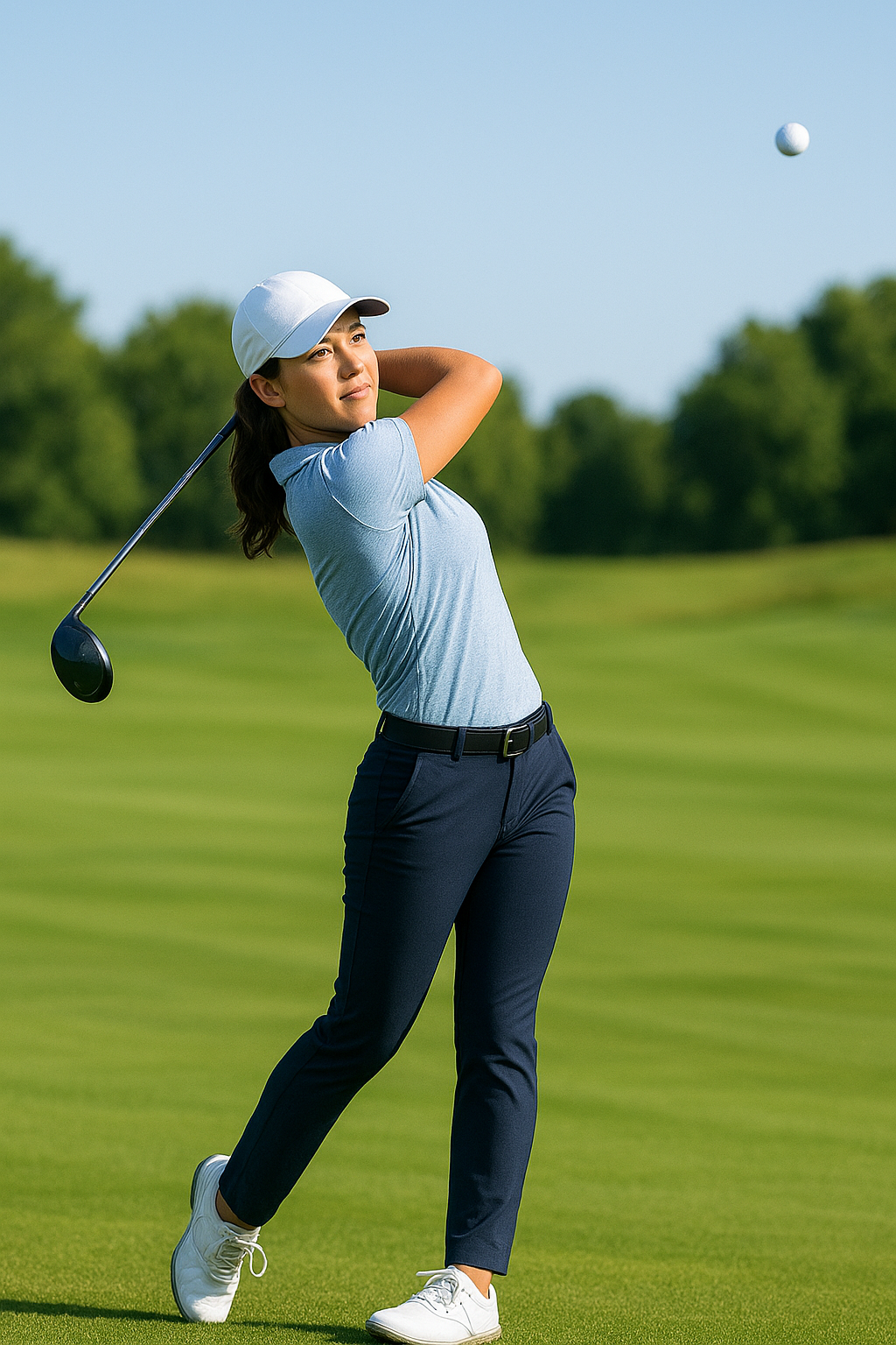 여성 골퍼 하이브리드 완벽한 샷