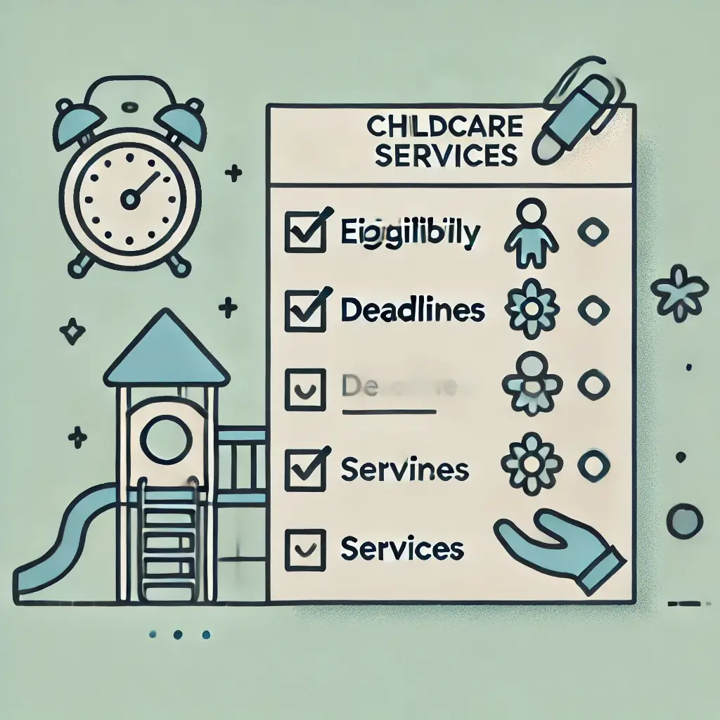 아이돌봄서비스 주요 고려사항과 체크리스트를 나타낸 일러스트.