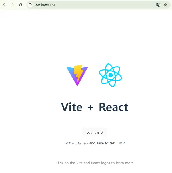 Vite로 생성한 기본 React App 화면