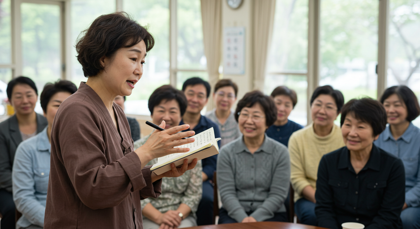 소그룹에서 글을 나누는 여성