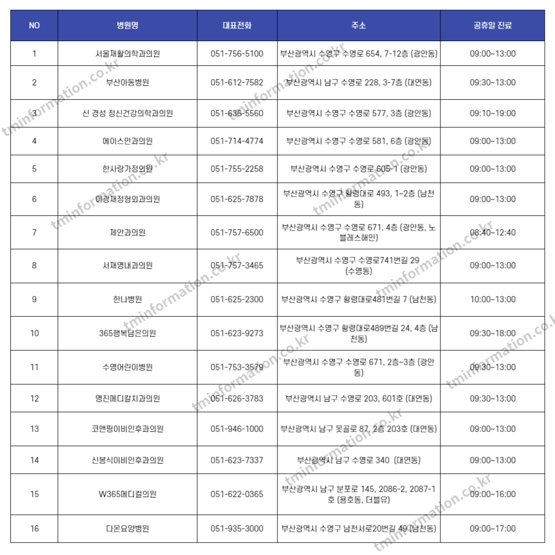 부산-공휴일-진료-가능한-병원-리스트