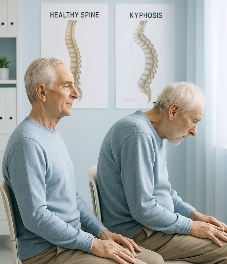 눈에 띄게 굽어가는 등