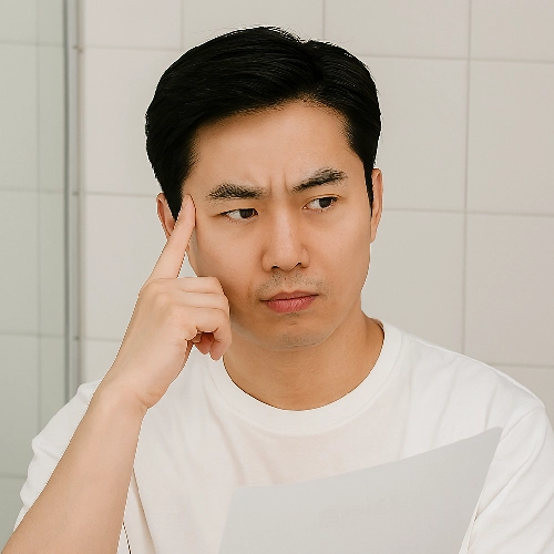 아침샤워 vs 밤샤워를 고민하는 남성의 모습