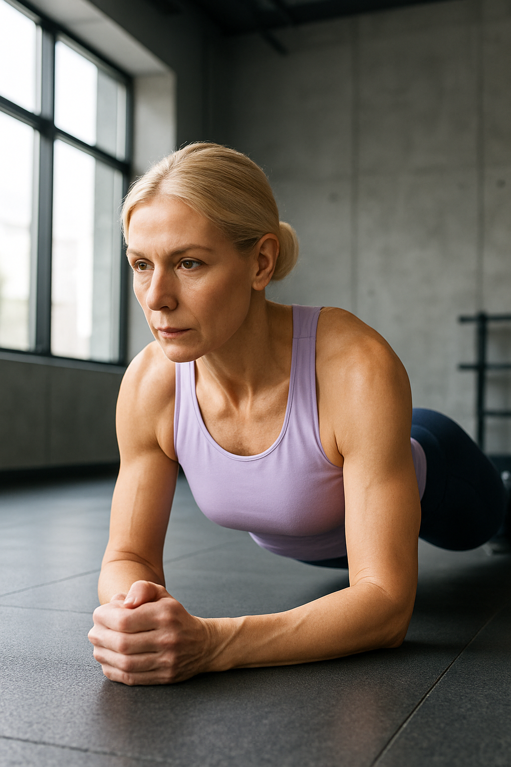 맨몸 운동을 하고있는 40대여성