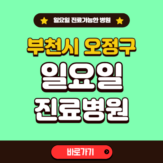 부천시 오정구 일요일 진료 가능한 병원 ❘ 주말 문여는 곳 총정리 (소아과, 내과, 안과, 치과, 피부과, 정형외과, 산부인과)