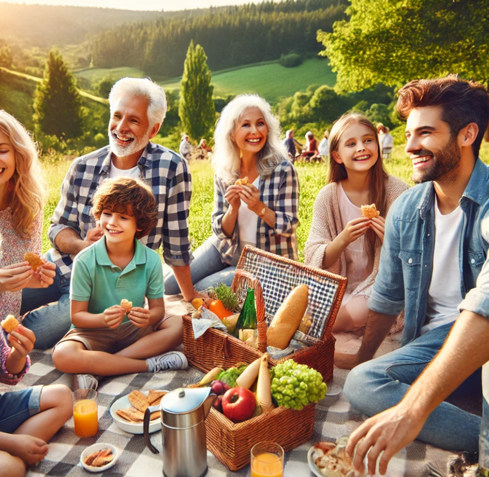 온 가족이 여행을 즐기는 모습