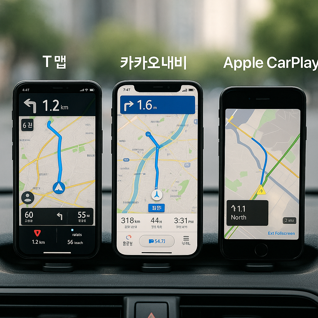내비게이션 앱 비교: T맵 vs 카카오내비 vs 애플 카플레이, 뭐가 좋을까?